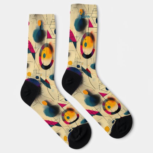 Energetische Abstracte Sokken in geel, roze en mar (Rechts)