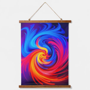 Energetische Abstracte werveling in blauw rood en  Hangend Wandkleed
