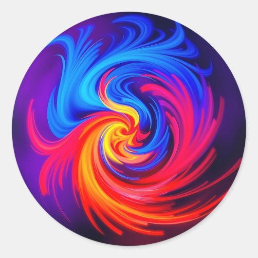 Energetische Abstracte werveling in blauw rood en Ronde Sticker (Voorkant)