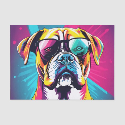 Energetische Boxer Dog Met Zonnebril Pop Art Tissuepapier (Voorkant)