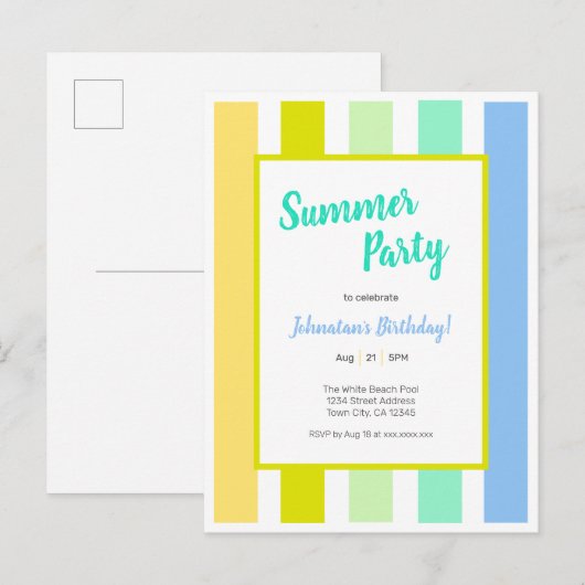 Energetische Bright Stripes Zomerfeest Uitnodiging (Voorkant / Achterkant)
