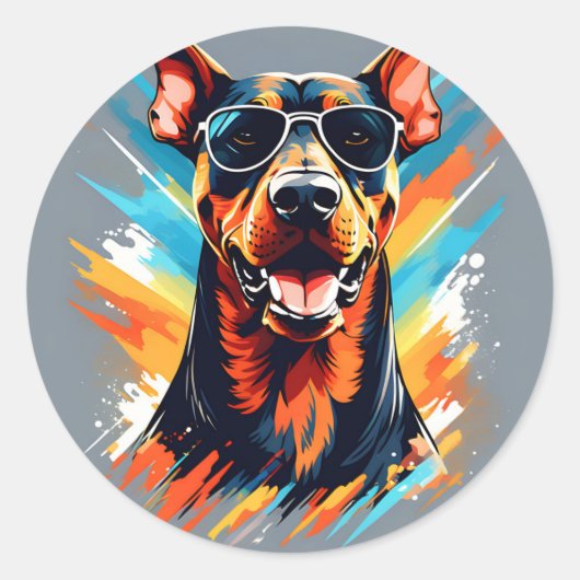 Energetische Doberman Pinscher Ronde Sticker (Voorkant)