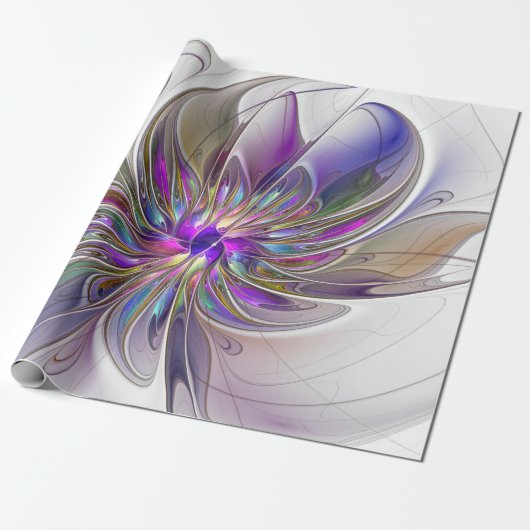 Energetische, kleurrijke Abstracte fractale kunstb Cadeaupapier (Uitgerold)