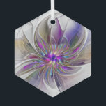 Energetische, kleurrijke Abstracte fractale kunstb Glas Ornament<br><div class="desc">Een meerkleurige,  krachtige fantasiebloem,  een unieke bloederige fractale Kunst. Ontwerp voor uw zeshoekige glazen ornament en meer.</div>