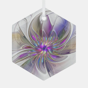 Energetische, kleurrijke Abstracte fractale kunstb Glas Ornament
