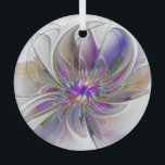 Energetische, kleurrijke Abstracte fractale kunstb Glas Ornament<br><div class="desc">Een meerkleurige,  krachtige fantasiebloem,  een unieke bloemige fractale Kunst. Ontwerp voor uw ornament van cirkelglas en meer.</div>