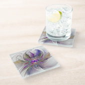 Energetische, kleurrijke Abstracte fractale kunstb Glazen Onderzetter (Schuin)