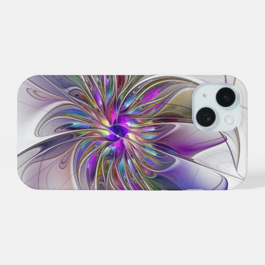 Energetische, kleurrijke Abstracte fractale kunstb iPhone 15 Case (Achterkant horizontaal)