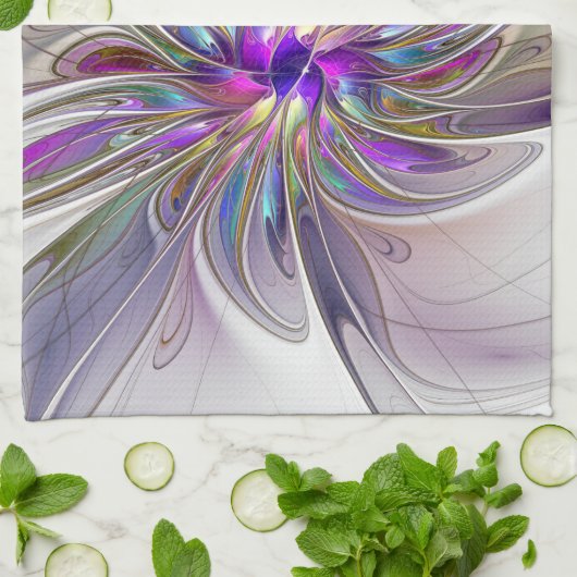 Energetische, kleurrijke Abstracte fractale kunstb Theedoek (Gevouwen)