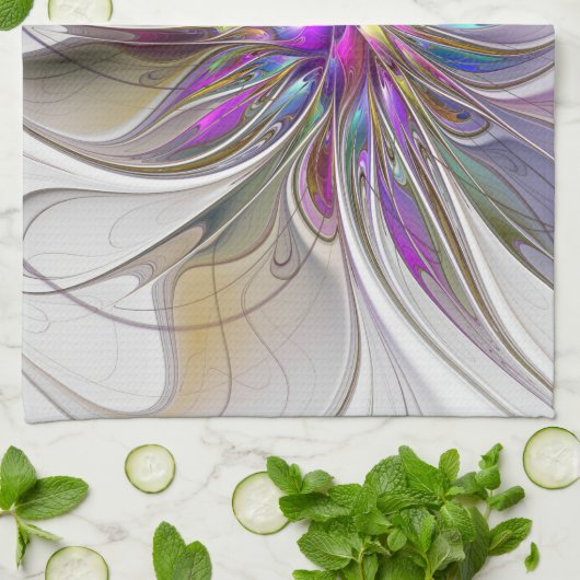 Energetische, kleurrijke Abstracte fractale kunstb Theedoek (Gevouwen)