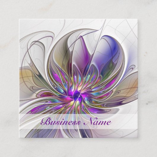Energetische, kleurrijke Abstracte fractale kunstb Vierkante Visitekaartje (Voorkant)