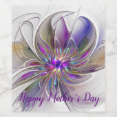 Energetische, kleurrijke Abstracte fractale kunstb Wijn Etiket (Enkel label)