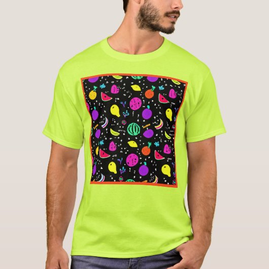 Energetische neon fruit dans t-shirt (Voorkant)