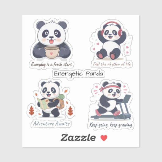 Energetische Panda Collectie Sticker (Vel)