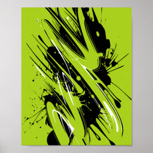 Energetische Strokes van Groen en Zwart Poster