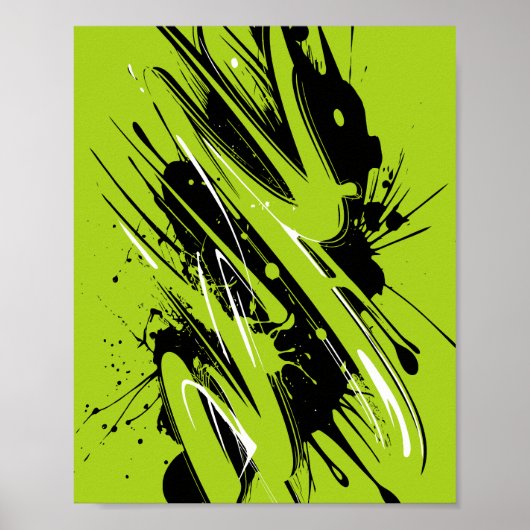Energetische Strokes van Groen en Zwart Poster (Voorkant)