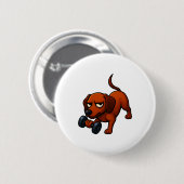 Energetische teckel dumbbell comic motivatie ronde button 5,7 cm (Voorkant /achterkant)