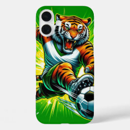 Energetische Tijger Voetbal spelen iPhone 16 Plus Hoesje