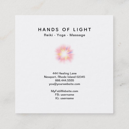 ** Energie Handen Bal van Reiki Licht Healing Vierkante Visitekaartje (Achterkant)