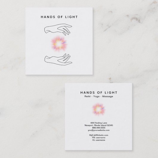 ** Energie Handen Bal van Reiki Licht Healing Vierkante Visitekaartje (Voorkant / Achterkant)