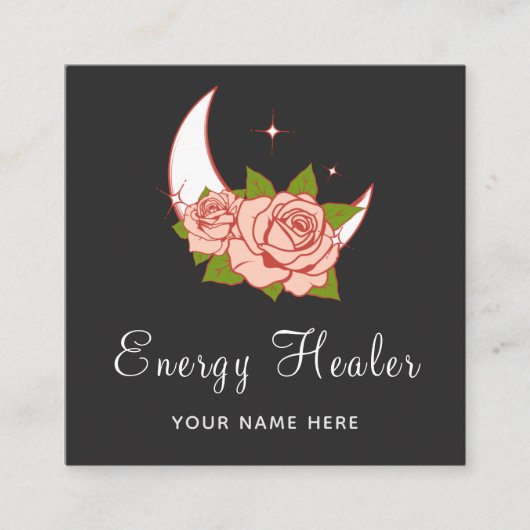 Energie-Healer Fortune Teller Moon & Rozen Floral Vierkante Visitekaartje (Voorkant)