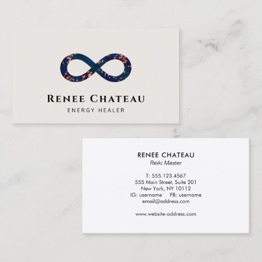Energie-Healer, Infinity Lemniscate-symbool Visitekaartje (Voorkant / Achterkant)