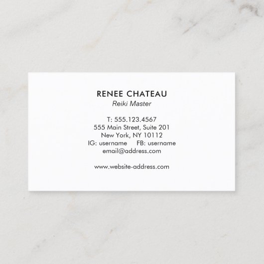 Energie-Healer, Infinity Lemniscate-symbool Visitekaartje (Achterkant)