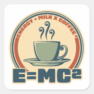 Energie = melk x koffie kwadraat retro vierkante sticker