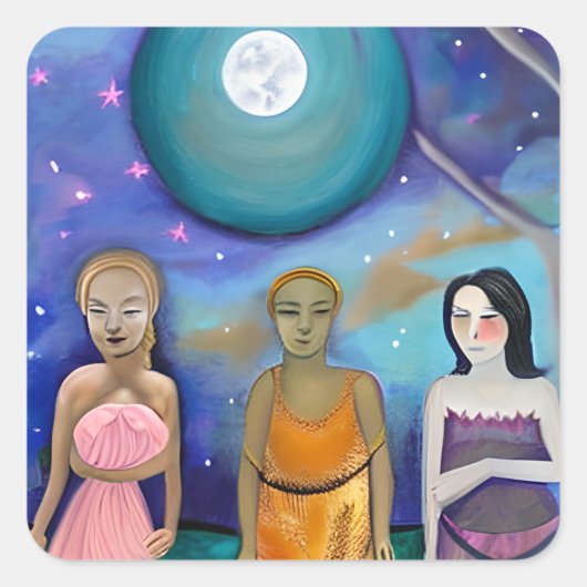 Energie van de maan | hemelkunstwerk vierkante sticker (Voorkant)