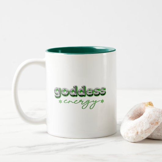 Energie van godin (groen) tweekleurige koffiemok (Met donut)