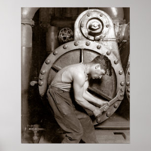 Energiecentrale arbeider, 1920. Oude foto Poster