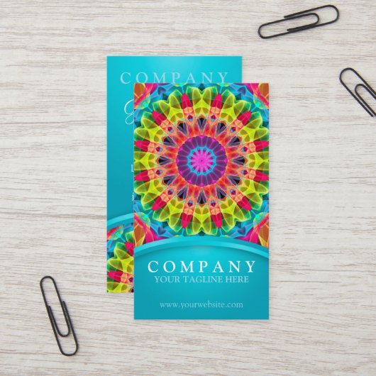 Energieflozer Mandala - geel/oranje Visitekaartje (Voorkant / Achterkant in situ)