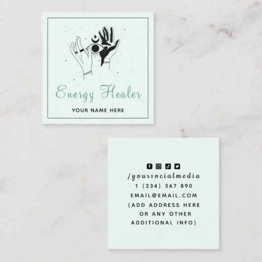 Energiegenezer Mystic Hands Derde Oog Kosmisch Mod Vierkante Visitekaartje (Voorkant / Achterkant)