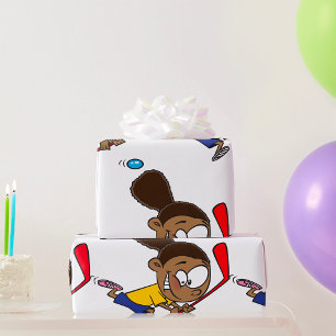 Energiek meisje dat hockey speelt cadeaupapier