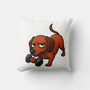 Energieke dachshond dumbbell strip motivatie kussen