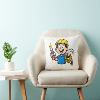 Energieke elektricien mascotte bliksem cartoon kun kussen