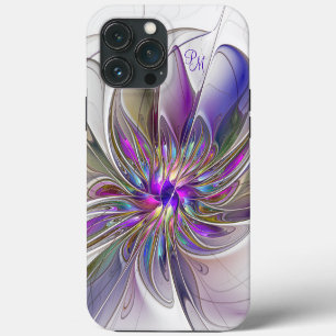 Energieke Kleurrijke Abstracte Kunst Bloem Initiaa iPhone 13 Pro Max Hoesje