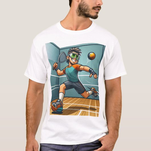 Energieke man die racketbal speelt t-shirt (Voorkant)