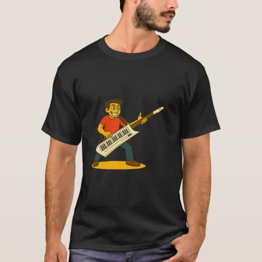 Energieke man speelt keytar t-shirt (Voorkant)