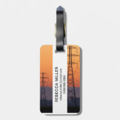 Energiemasten bij zonsondergang bagagelabel (Achterkant verticaal)