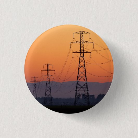 Energiemasten bij zonsondergang ronde button 3,2 cm (Voorkant)