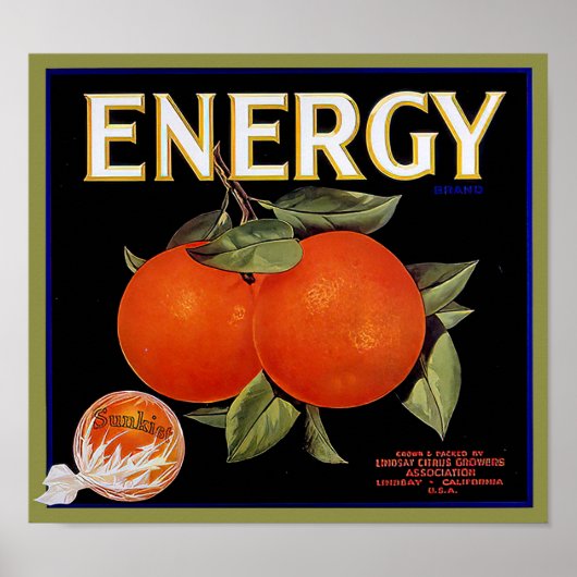  energiemerk California Sinaasappels Fruit Labe Poster (Voorkant)
