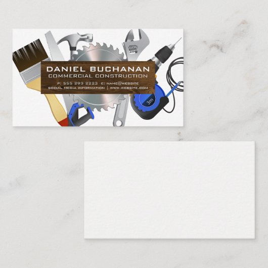 Energietools | houten plank visitekaartje (Voorkant / Achterkant)