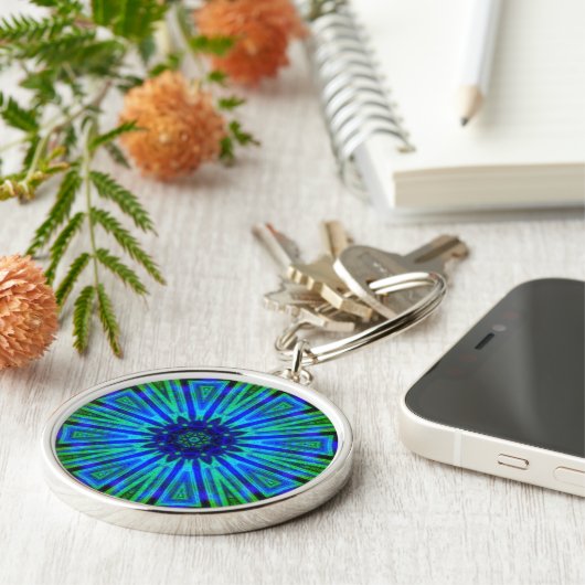 Energize Blue Green Geometric Star Sleutelhanger (Zijkant)