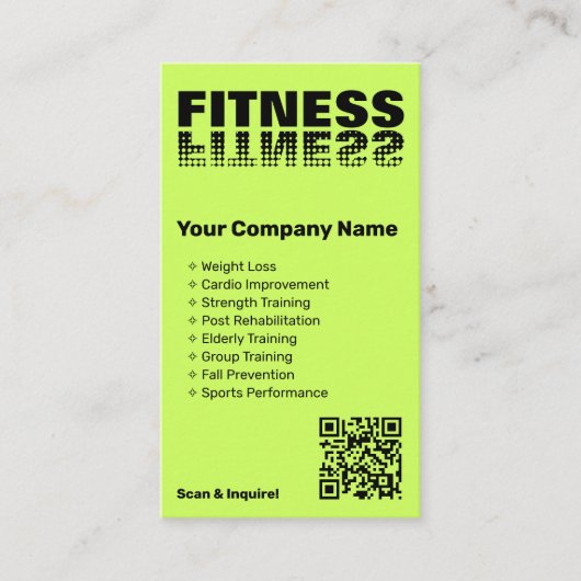 Energize Merk Lime Green & Black Personal Trainer Visitekaartje (Voorkant)