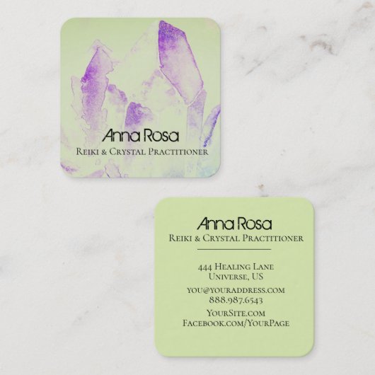 *~* Energy Crystal Healing Yoga Reiki Master Vierkante Visitekaartje (Voorkant / Achterkant)