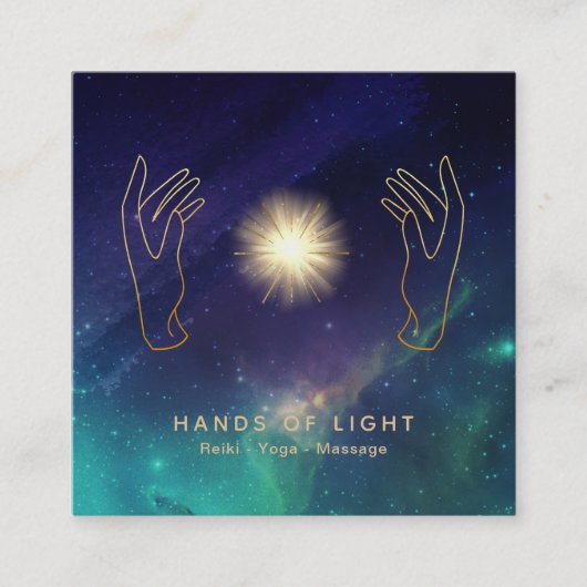 *~* Energy Hand Universe Cosmic Stars Light Vierkante Visitekaartje (Voorkant)
