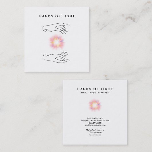 *~* Energy Hands Ball of Reiki Light Healing Vierkante Visitekaartje (Voorkant / Achterkant)