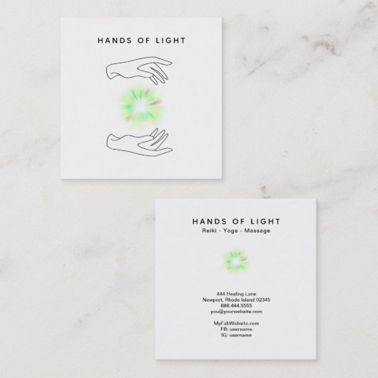 *~* Energy Hands Ball + Reiki Healing Light Vierkante Visitekaartje (Voorkant / Achterkant)