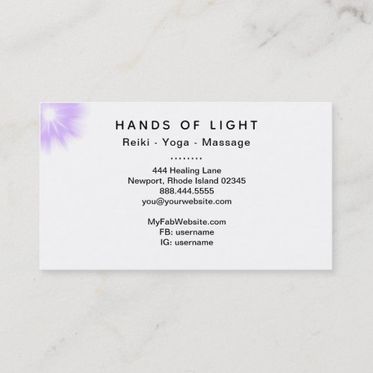 *~* Energy Hands Reiki Healing Light Visitekaartje (Achterkant)